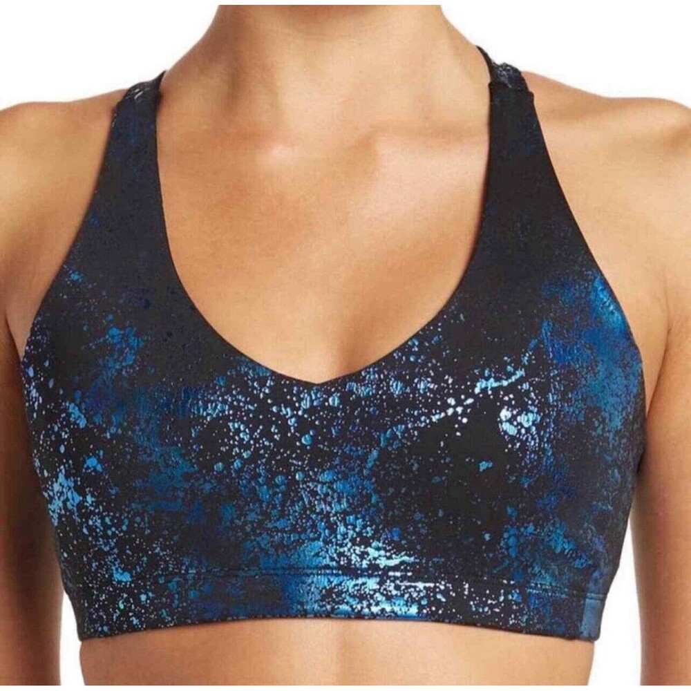 CARBON38 Turquoise Foul Splatyer Crisscross Sports Bra Sz XS New